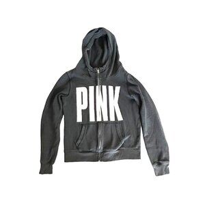 Victoria’s Secret PINK Zip Up Hoodie KANGAROO Pocket Black Cotton Blend HOODIE